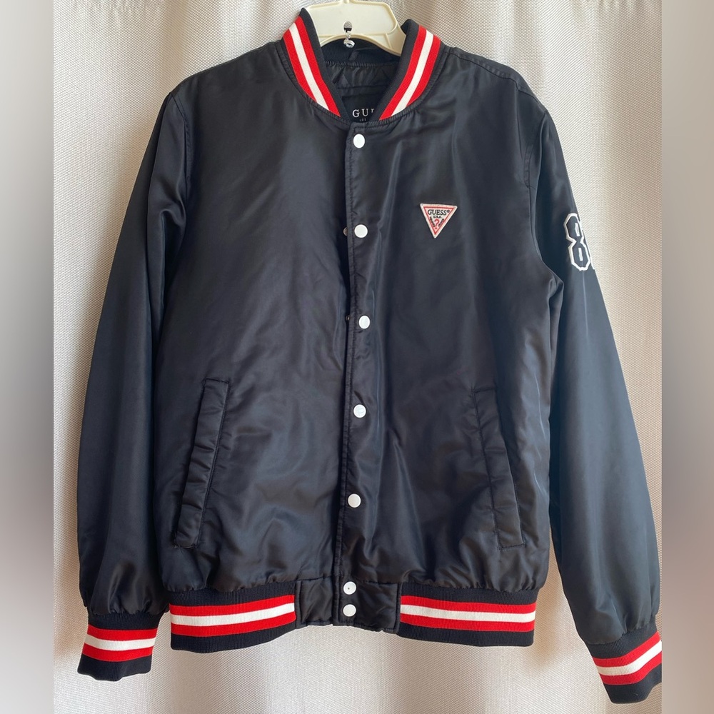 Guess Los Angeles Varsity Bomber Jacket Black/White Men's Medium